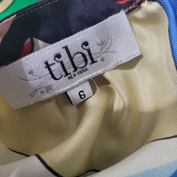 TIBI Silk Print Tunic Yellow Colorful Peacock Jeweled Studs Blue Cutouts Birds 6 - Picture 7 of 16